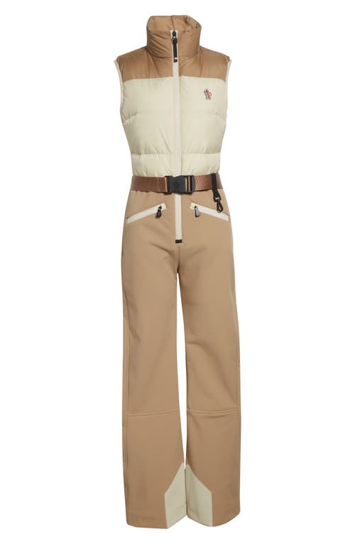 Moncler Grenoble Colorblock Down Ski Suit In Brown