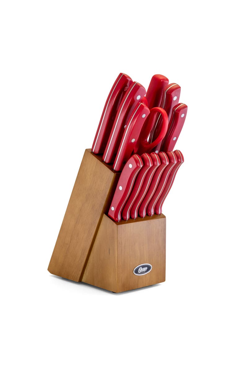 OSTER Evansville 14 Piece Stainless Steel Cutlery Set with Handles, Main, color, Red