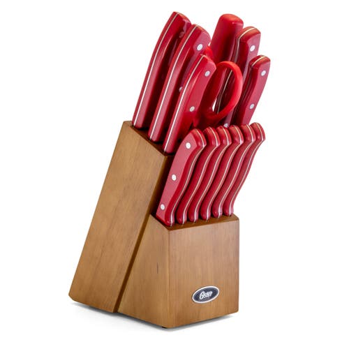 Oster Evansville 14 Piece Stainless Steel Cutlery Set With Handles In Red