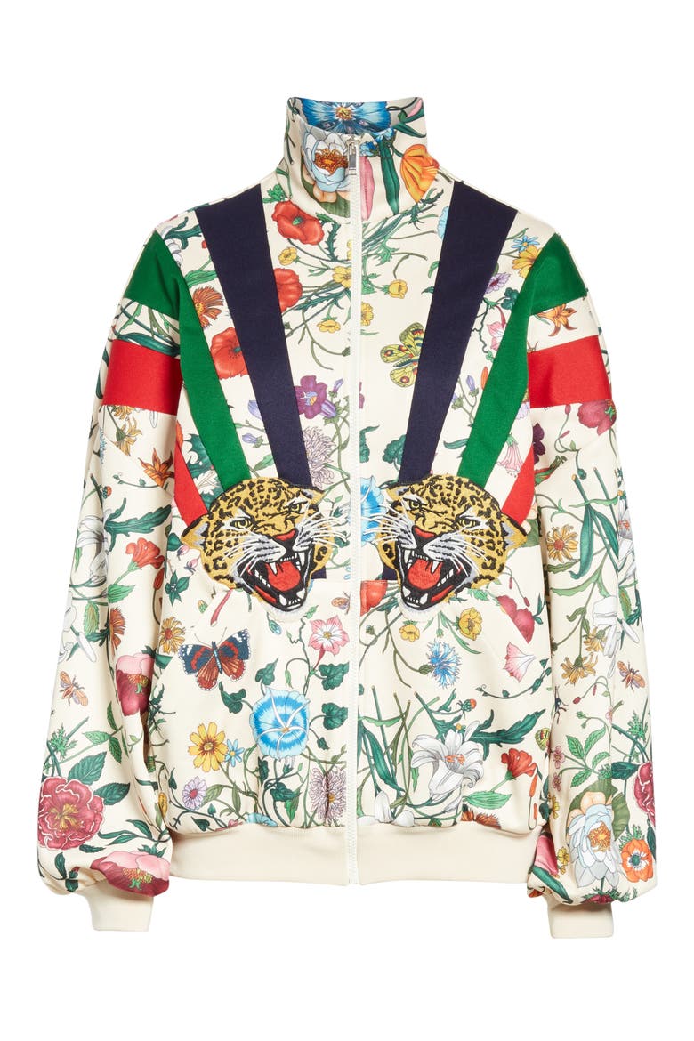 Chateau Marmont Floral Print Track Jacket, Alternate, color, IVORY/ MULTICOLOR