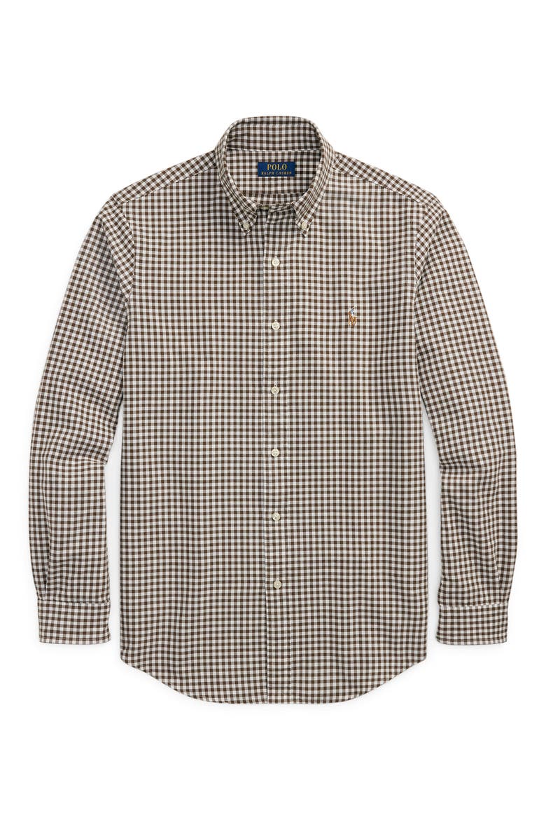 Classic Fit CheckShort Sleeve Cotton Button-Down Oxford Shirt, Alternate, color, 4338R PALE RUSSET/ WHITE