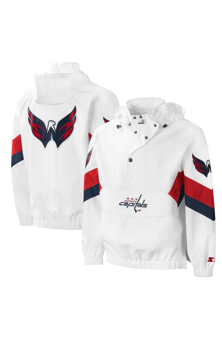 STARTER Men's Starter White Washington Capitals Enforcer Half-Zip Windbreaker Hoodie, Main, color, 
