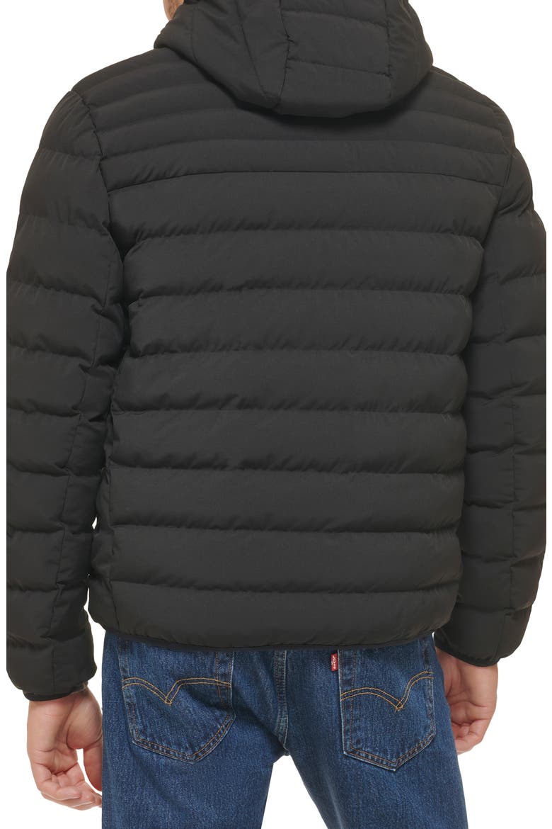 Stretch Hooded Puffer Jacket, Alternate, color, BLACK