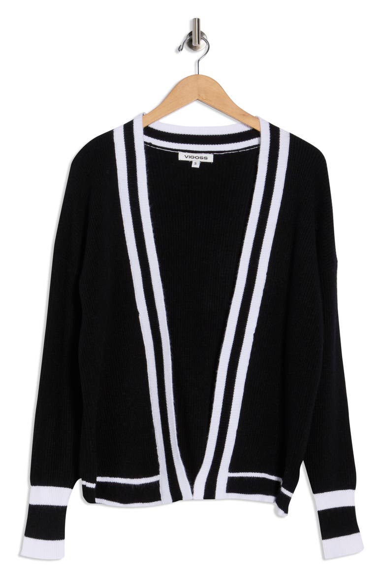Two-Tone Cardigan, Alternate, color, BLACK/ WHITE