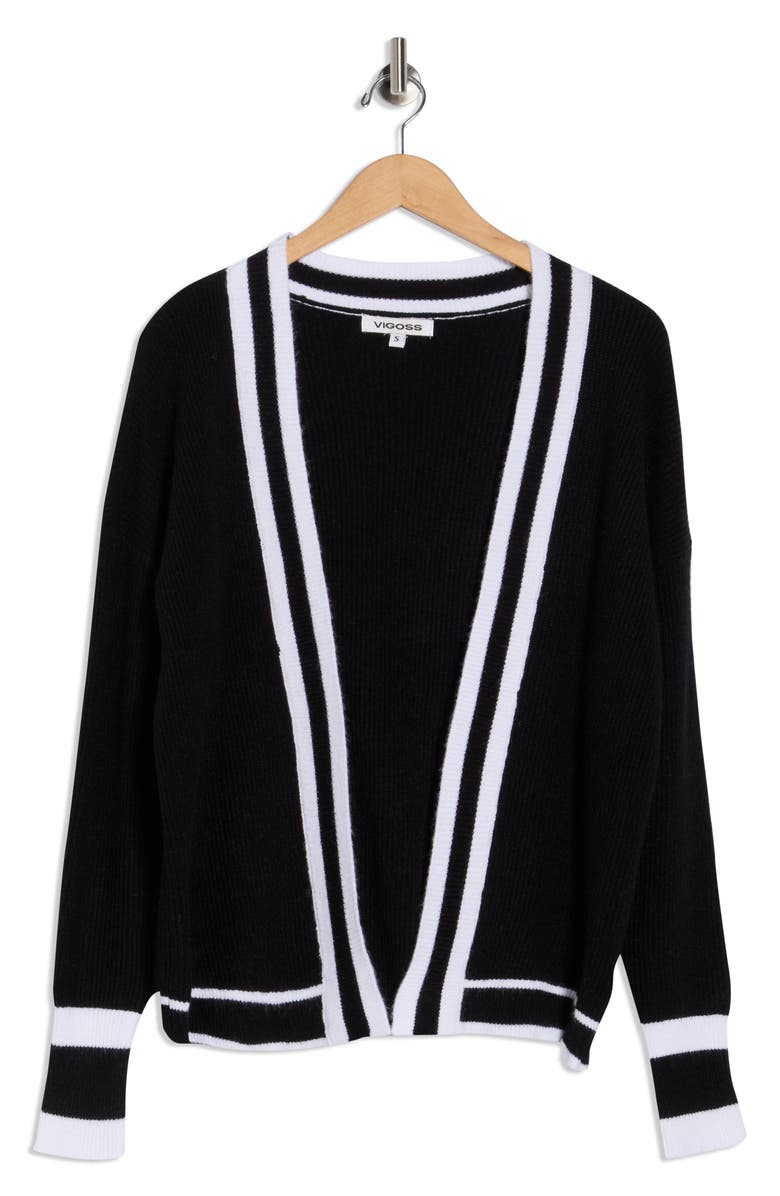 Vigoss Two-Tone Cardigan, Alternate, color, Black/ White