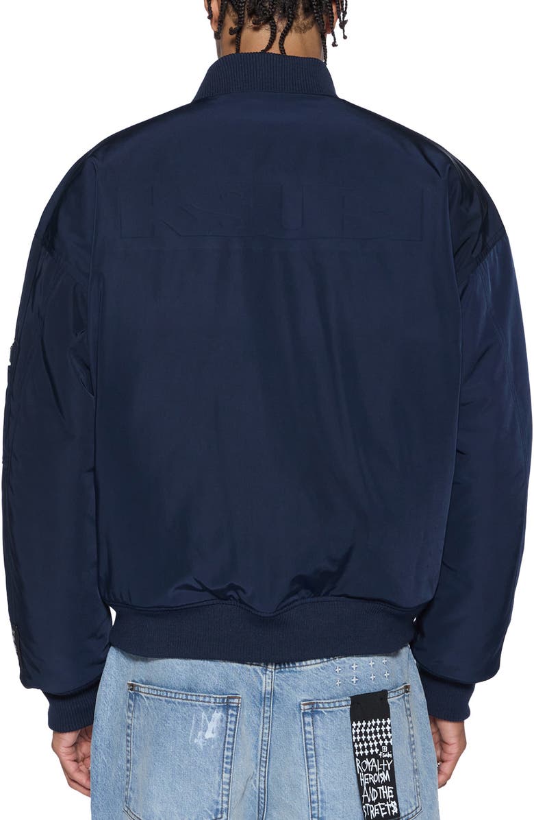 Ksubi Intruder Navy Satin Bomber Jacketr, Alternate, color, 
