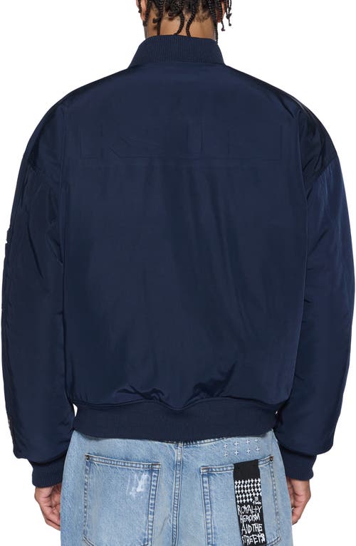 Ksubi Intruder Navy Satin Bomber Jacketr In Blue