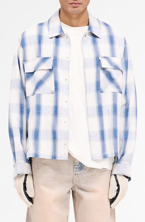 Represent Blue Shirt With Classic Collar And All-over Check Motif In Mid Blue