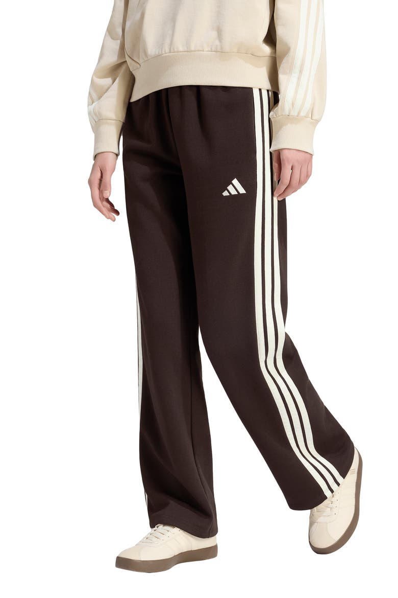 Essentials 3-Stripes Open Hem Fleece Track Pants, Main, color, AURORA COFFEE/ IVORY