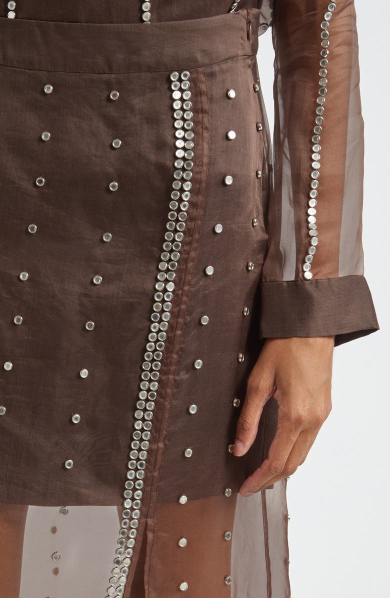 Wales Bonner Presence Studded Skirt, Alternate, color, Brown
