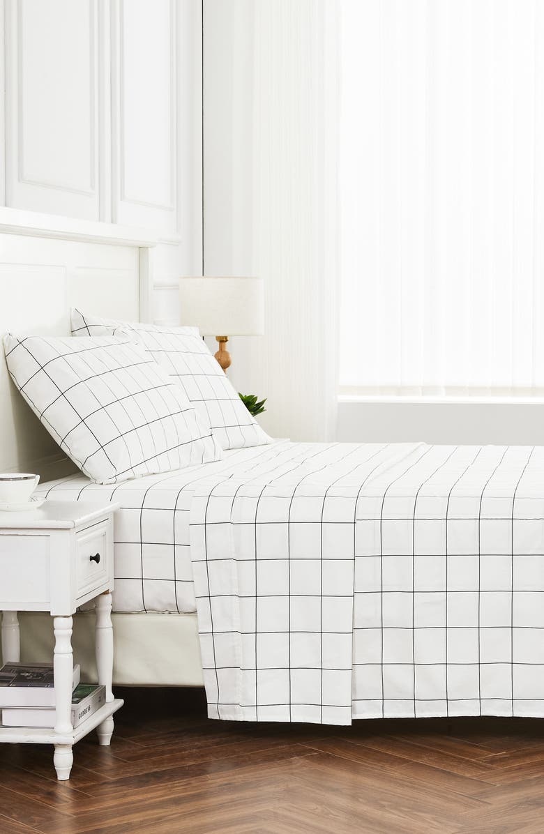 MELANGE HOME Grid Percale Cotton Pillowcase Set, Alternate, color, Black