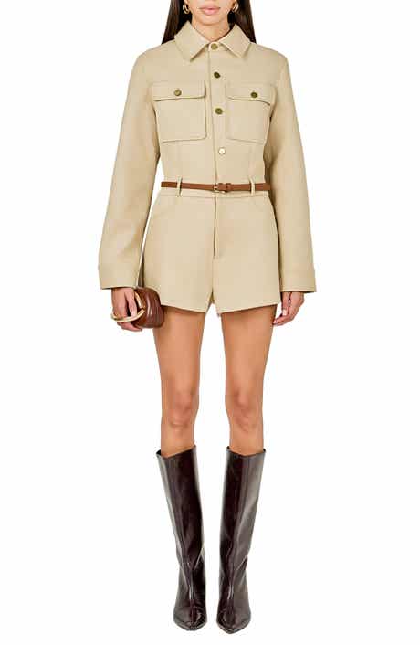 Endless Rose Faux Suede Long Sleeve Romper