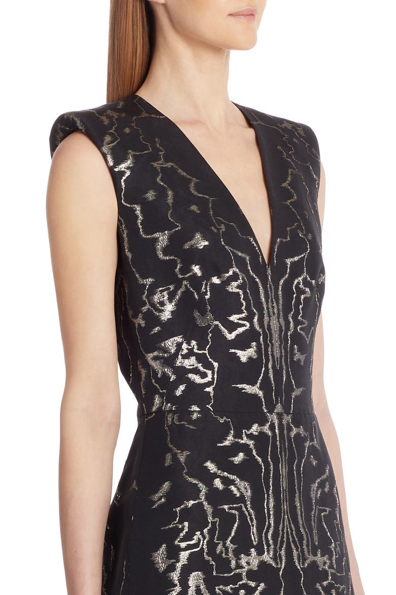 Alexander McQueen Sleeveless Jacquard Midi Sheath Dress, Alternate, color, BLACK-GOLD