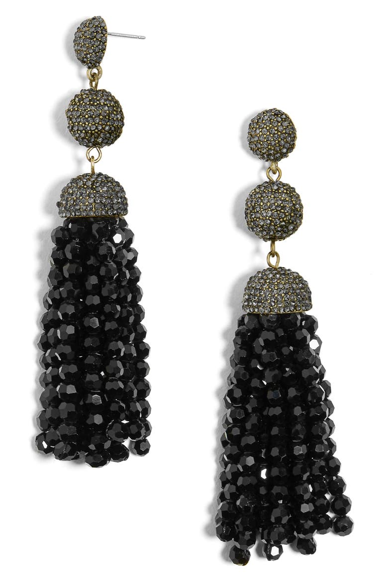 Tinsley Beaded Tassel Drop Earrings, Main, color, BLACK