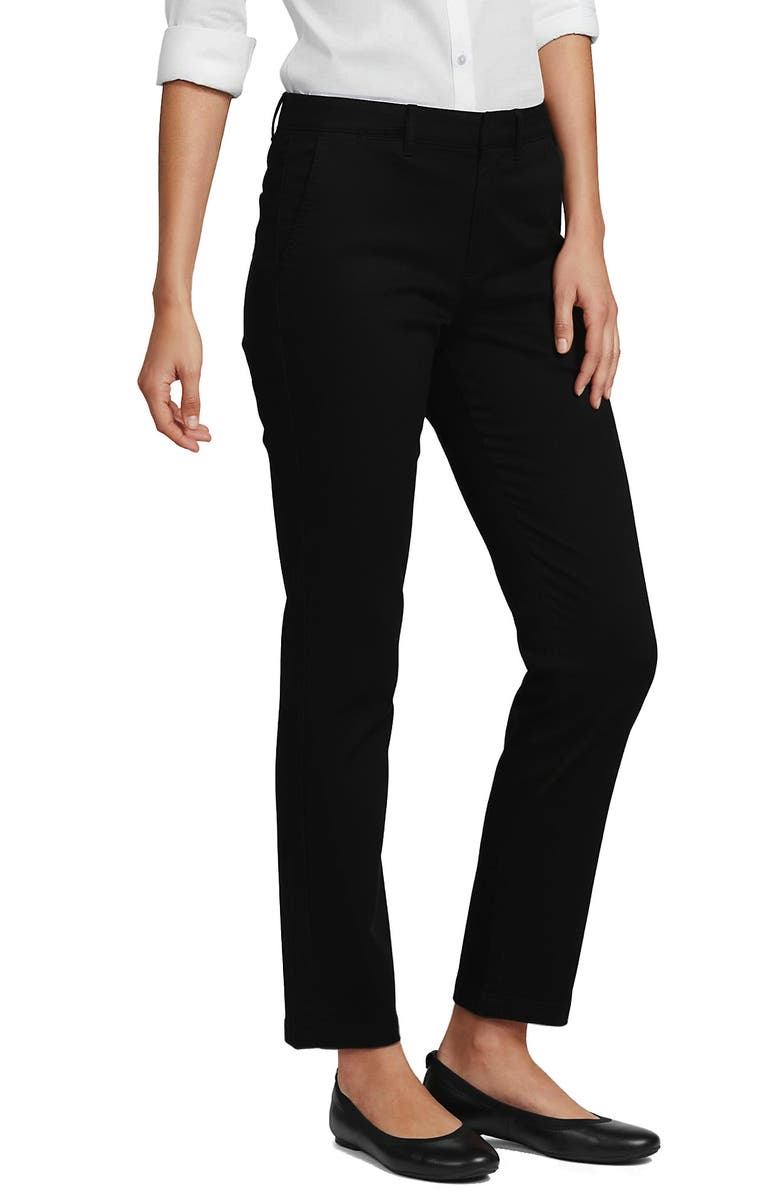 Lands' End Mid Rise Classic Straight Leg Chino Ankle Pants, Alternate, color, Black