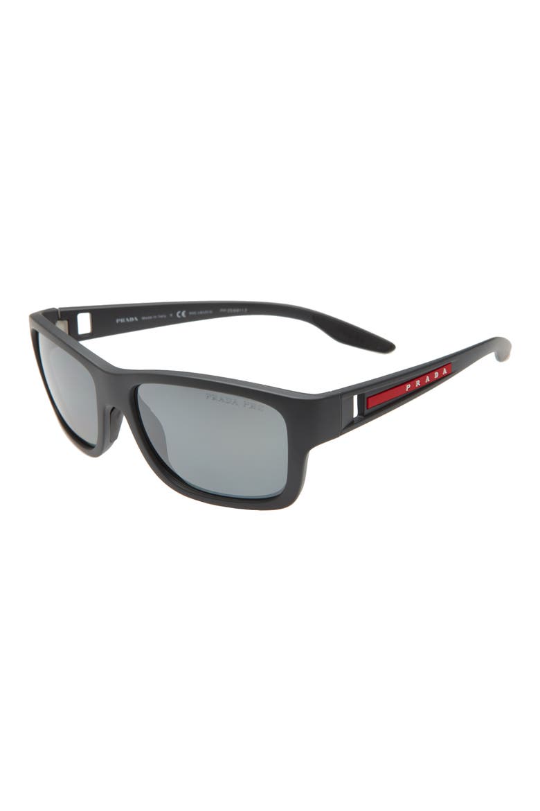 Prada Pillow 59mm Sunglasses, Alternate, color, GREY RUBBER MIRROR SILVER