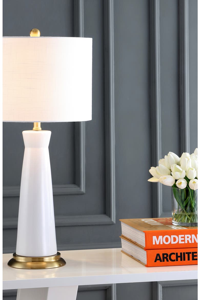 Hartley 29" Ceramic Column LED Table Lamp, Alternate, color, White/brass gold