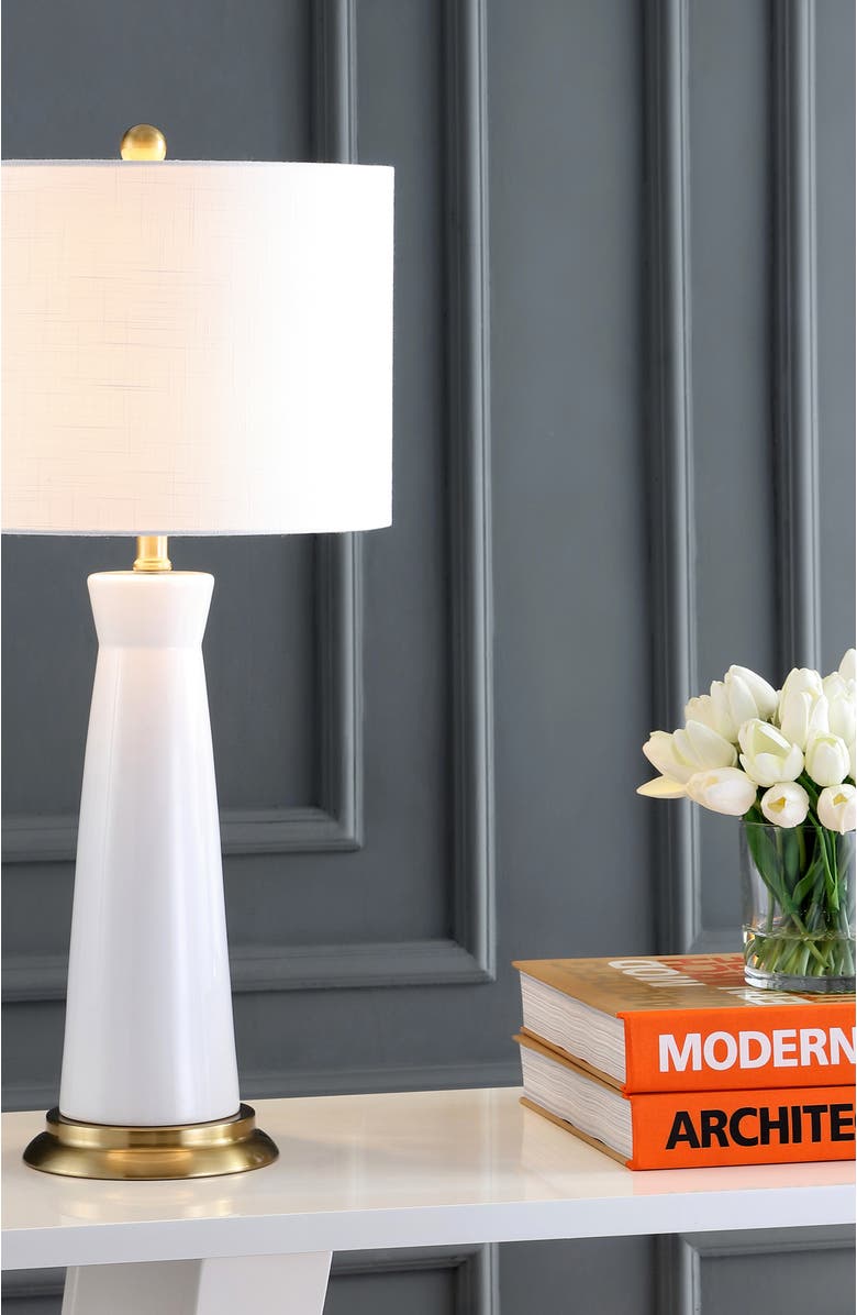 JONATHAN Y Hartley 29" Ceramic Column LED Table Lamp, Alternate, color, White/Brass Gold