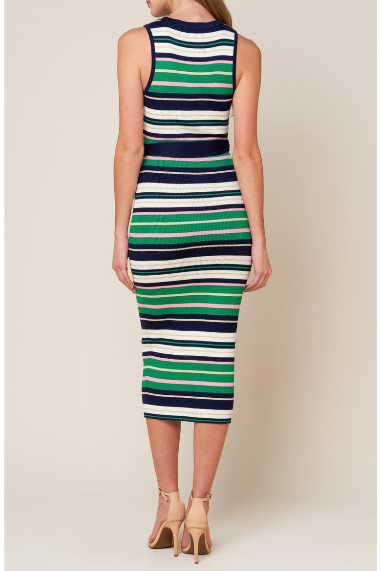 Striped Tie Waist Sweater Dress, Alternate, color, NAVY/ GREEN