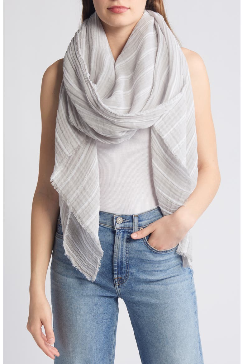Stripe Cotton Scarf, Main, color, GREY COMBO