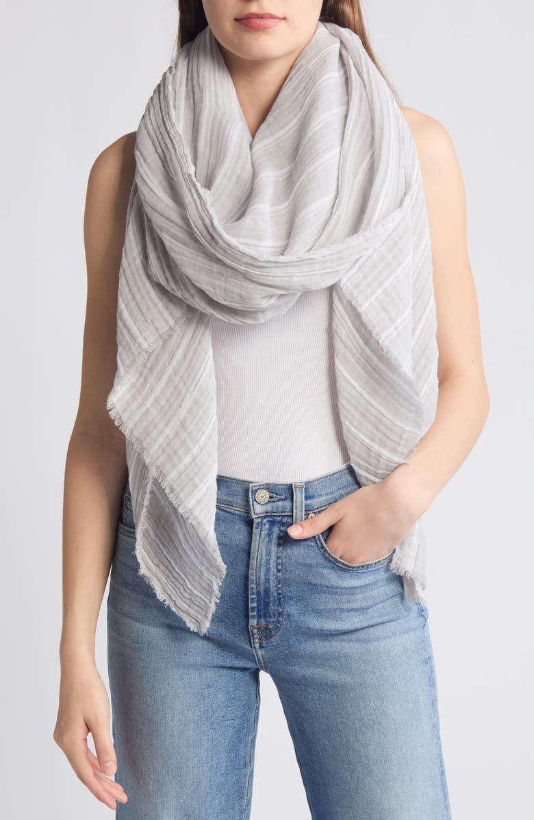 Nordstrom Stripe Cotton Scarf, Main, color, Grey Combo