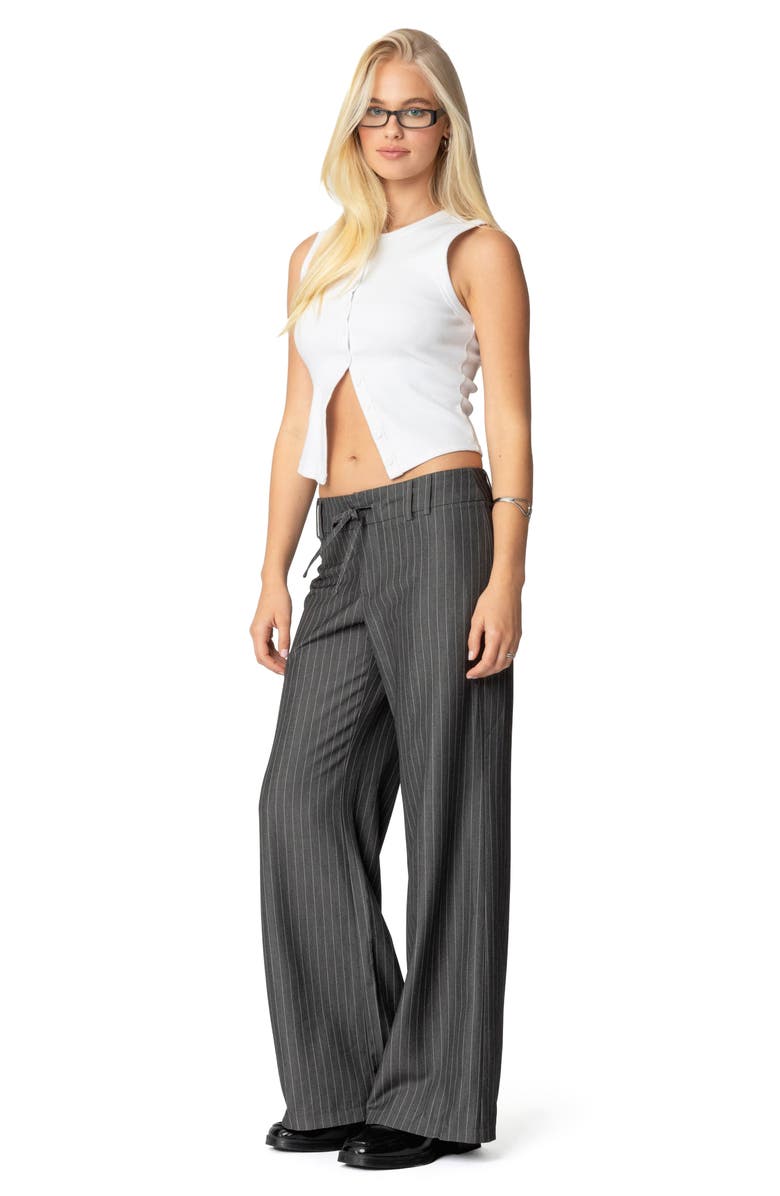 EDIKTED Mayla Pinstripe Drawstring Wide Leg Pants, Alternate, color, Gray