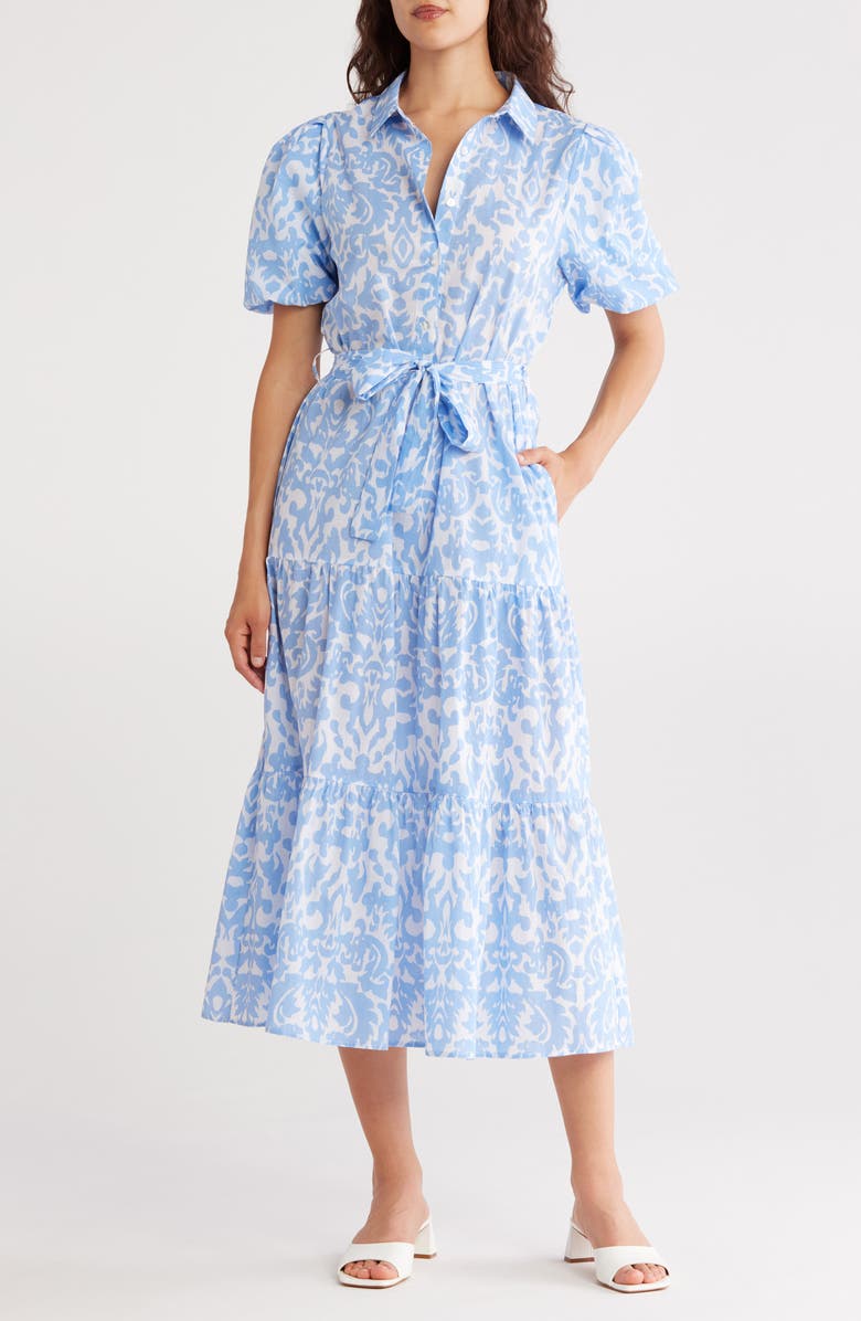 Ellen Tracy Tiered Puff Sleeve Shirtdress, Main, color,