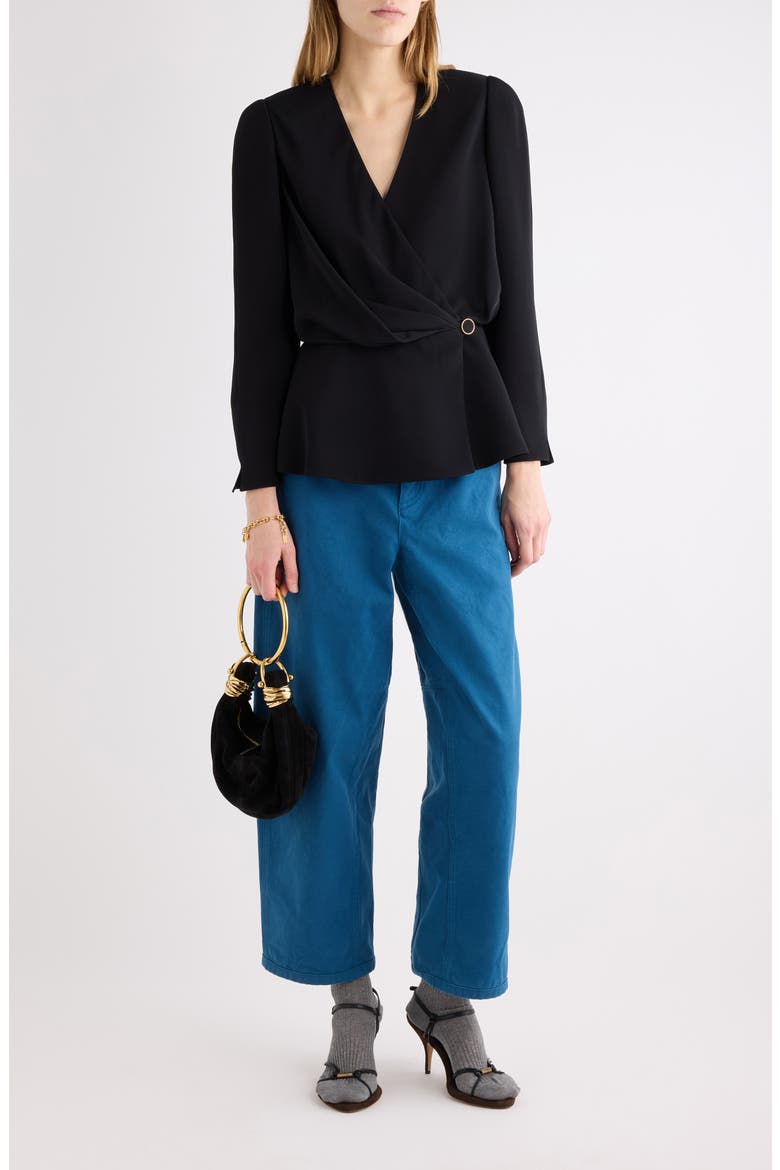 Fluid Faille Cinched Waist Top, Alternate, color, BLACK