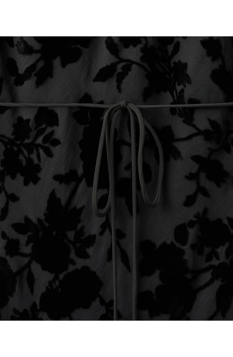 MANGO Floral Jacquard Long Bell Sleeve Maxi Dress, Alternate, color, Black