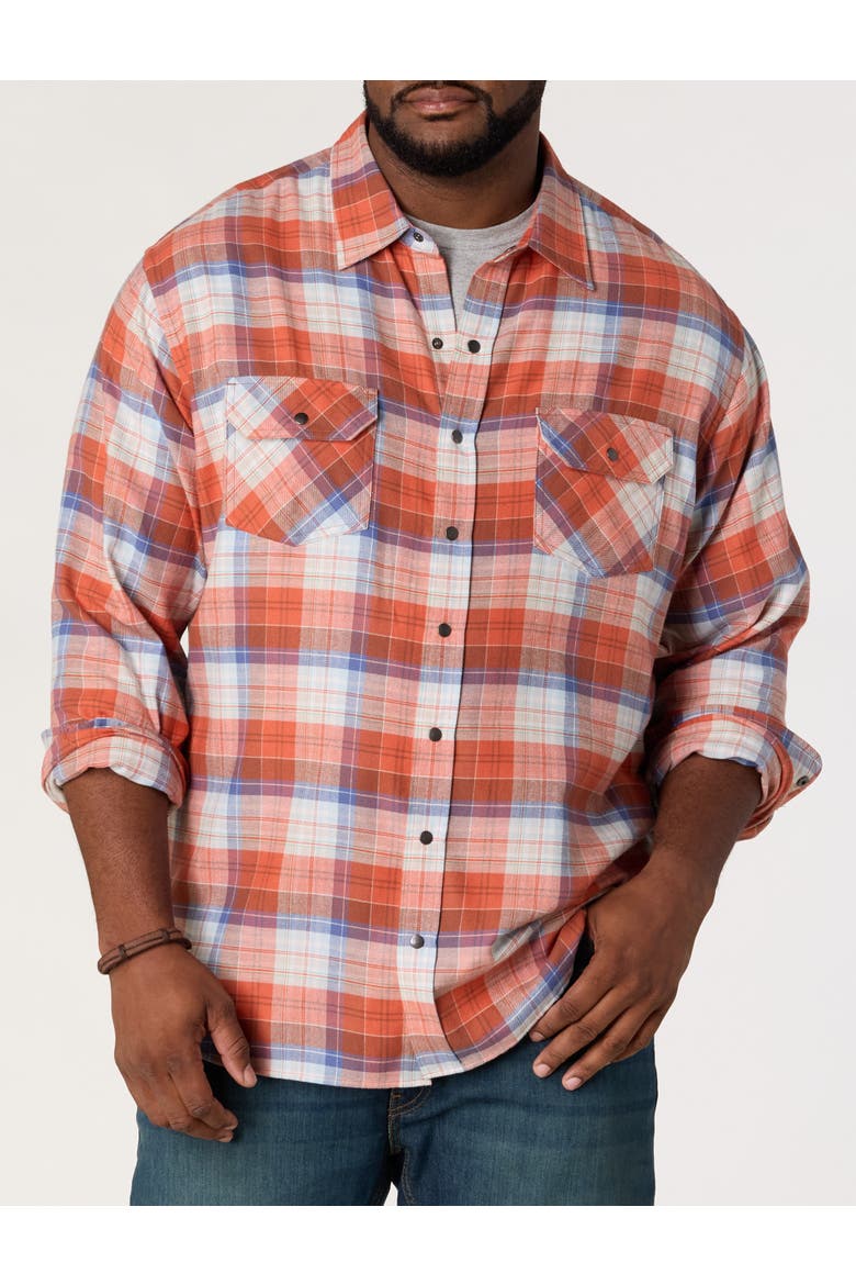 Big & Tall Large Plaid Flannel Sport Shirt V3, Main, color, RED ORANGE