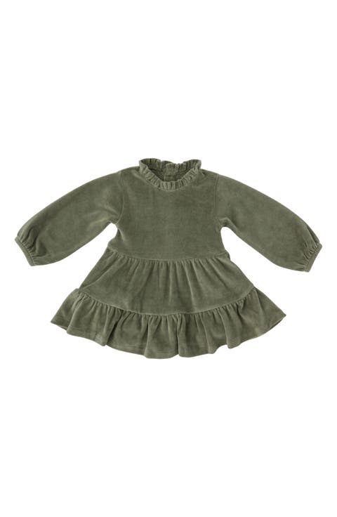 Velour Tiered Long Sleeve Dress