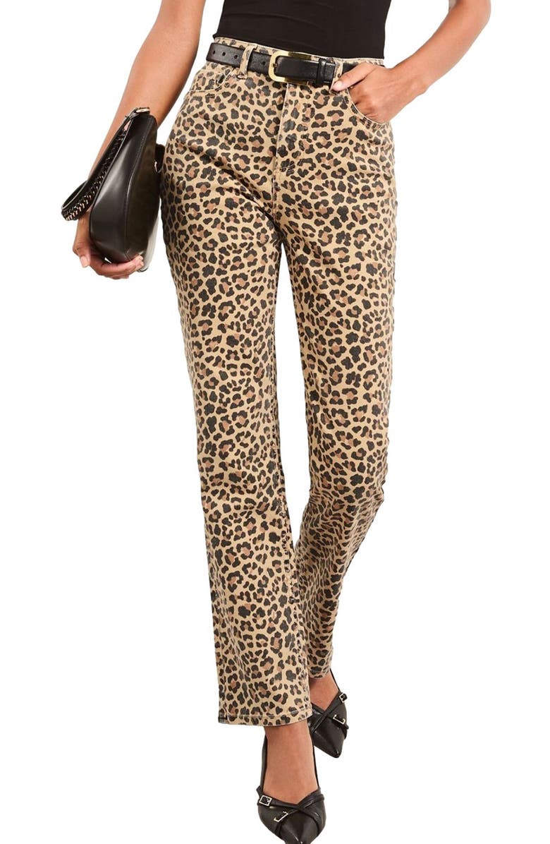 Lipsy Leopard Print High Waist Straight Leg Jeans, Main, color, Leopard
