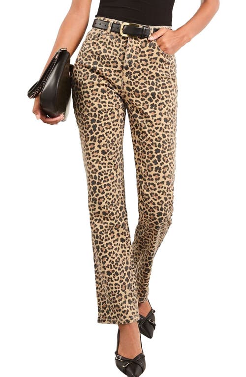 Lipsy Leopard Print High Waist Straight Leg Jeans In Brown