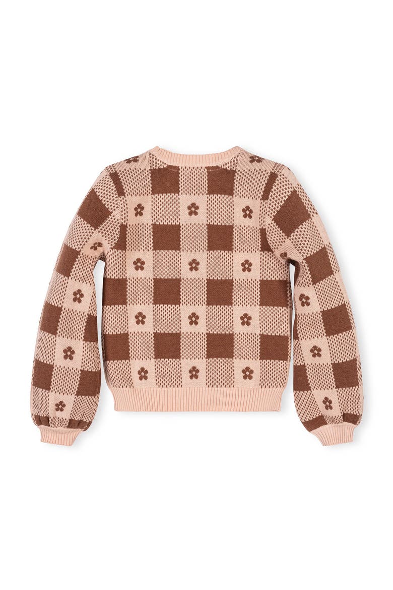 Kids' Organic Bow Detail Intarsia Sweater, Alternate, color, Cinnamon Heather Intarsia