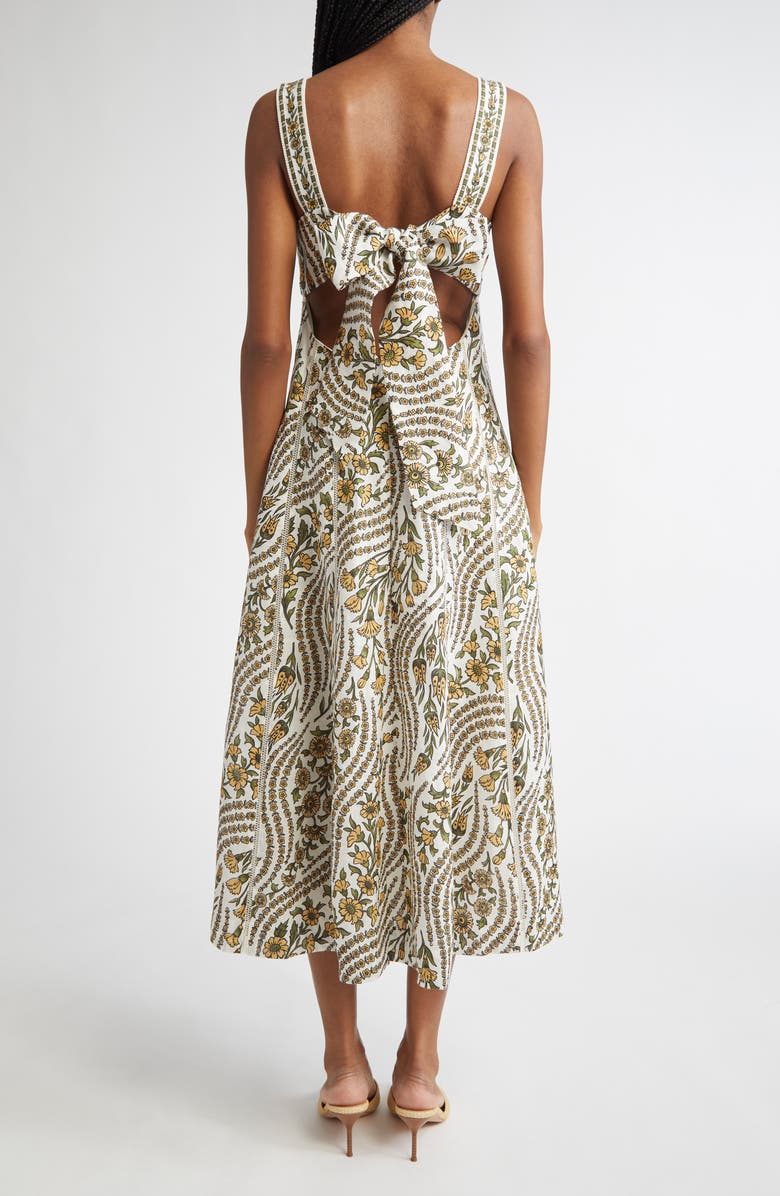 Veronica Beard Rye Floral Linen Midi Sundress, Alternate, color, Dove/ Green Multi