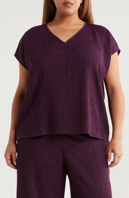Eileen Fisher Crinkled V-neck Boxy Top In Purple