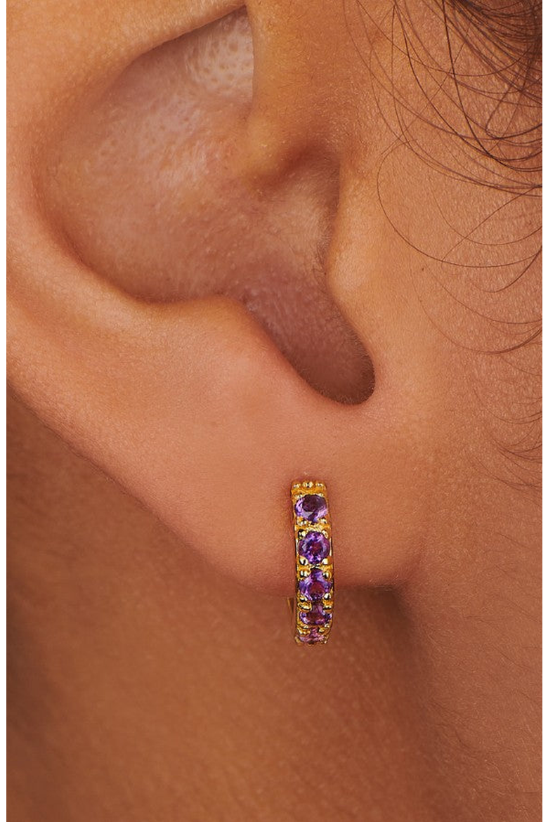 Birthstone Huggies, Alternate, color, Amethyst / February