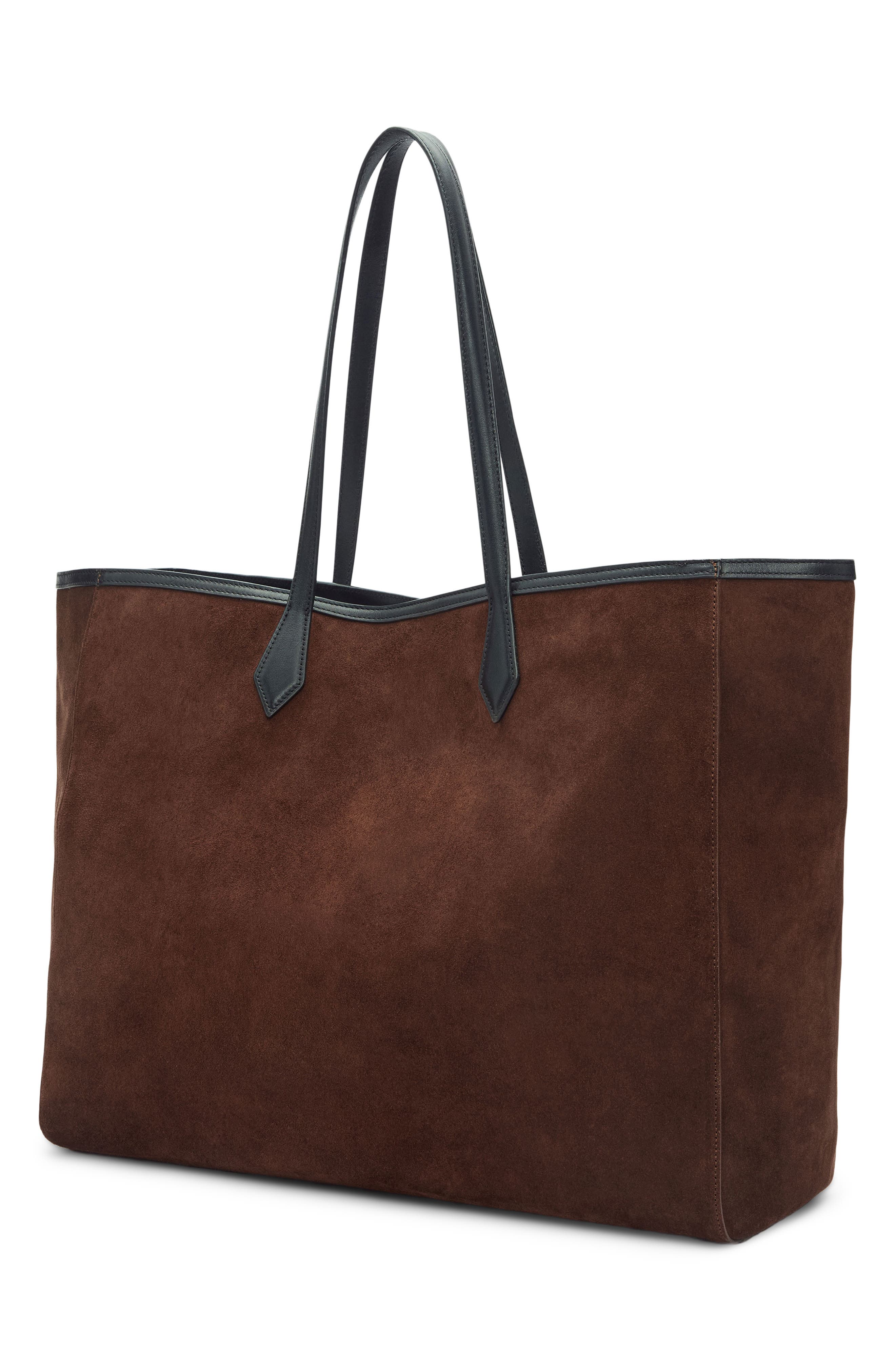 Sofia Leather Tote, Alternate, color, ESPRESSO SUEDE BLACK LEATHER