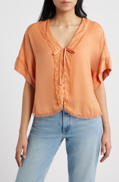 Lace Trim Dolman Sleeve Top