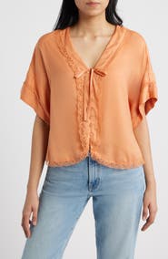 Wit & Wisdom Lace Trim Dolman Sleeve Top