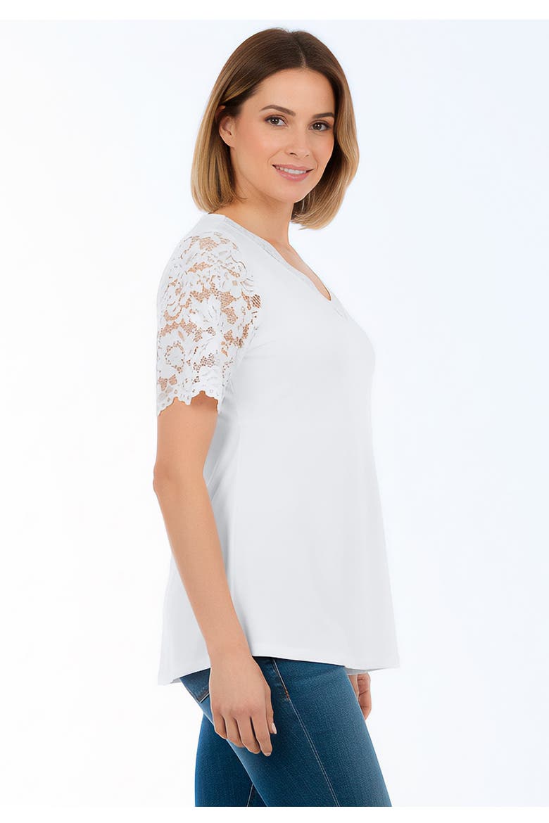 Lace Trim V Neck Top, Alternate, color, WHITE