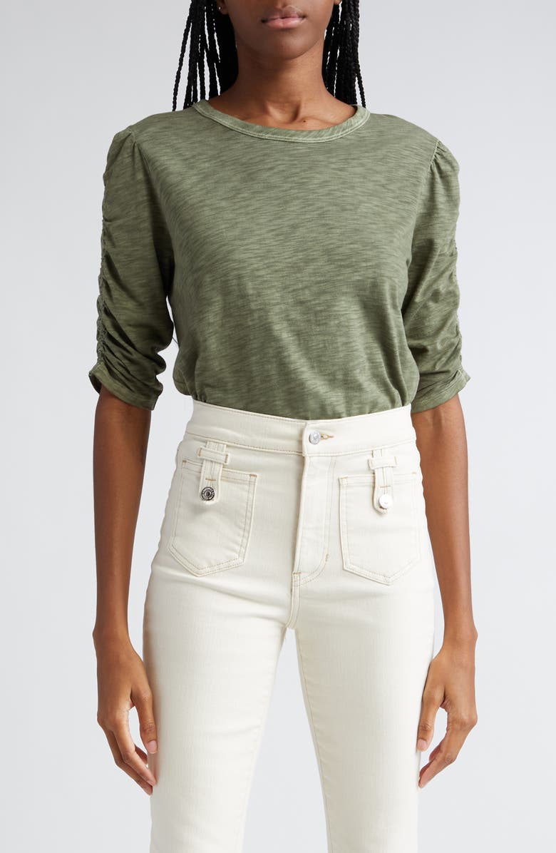 Veronica Beard Waldort Ruched Sleeve Pima Cotton Top, Main, color,