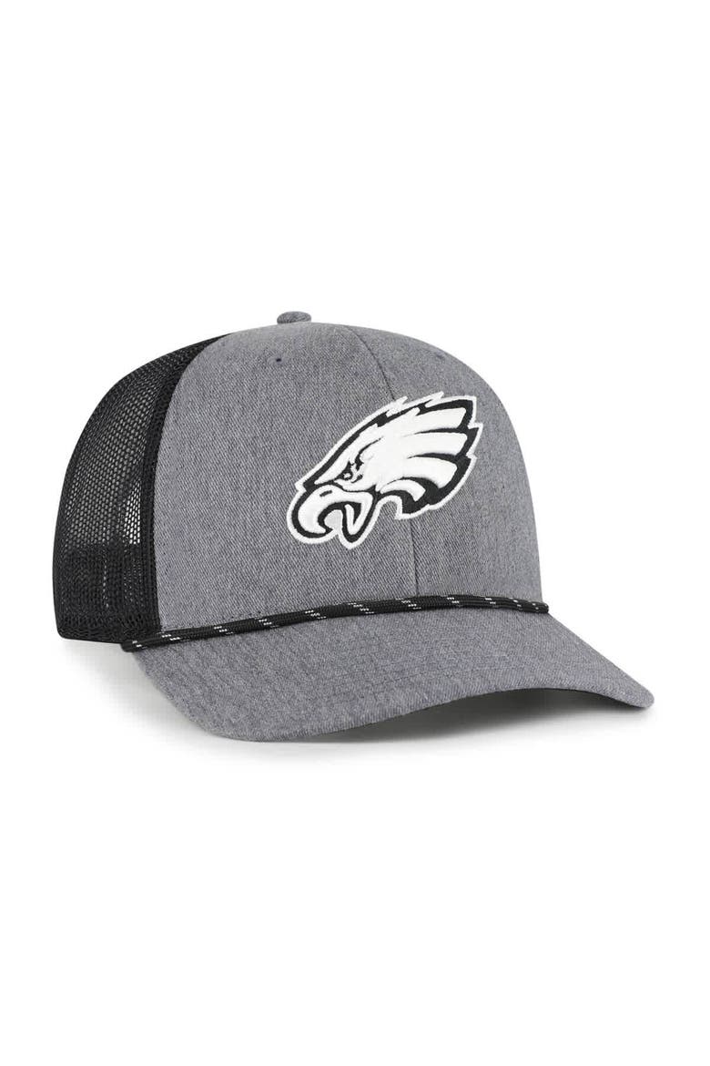 Men's '47 Heather Charcoal Philadelphia Eagles Carbon Rope Trucker Adjustable Hat, Alternate, color, Heather Charcoal