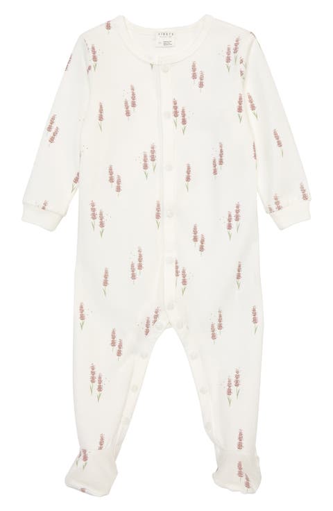 Lavender Print Fitted One-Piece Stretch Organic Cotton Pajamas