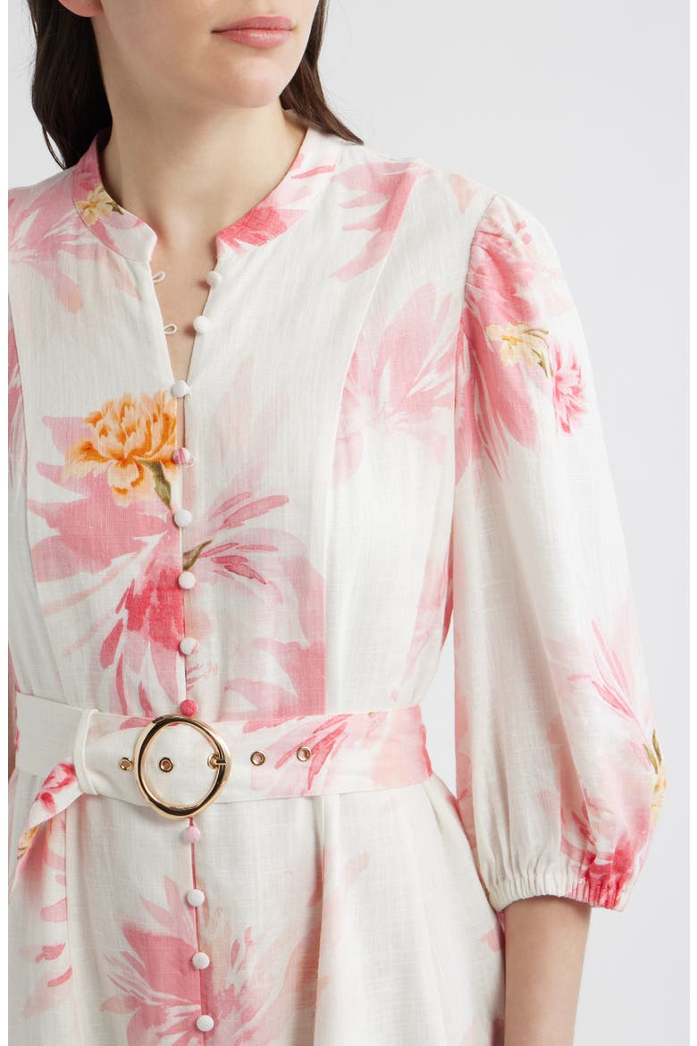Floral Print Belted Dress, Alternate, color, LUCENT WHITE