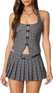 EDIKTED Palmer Bow Detail Plaid Halter Top
