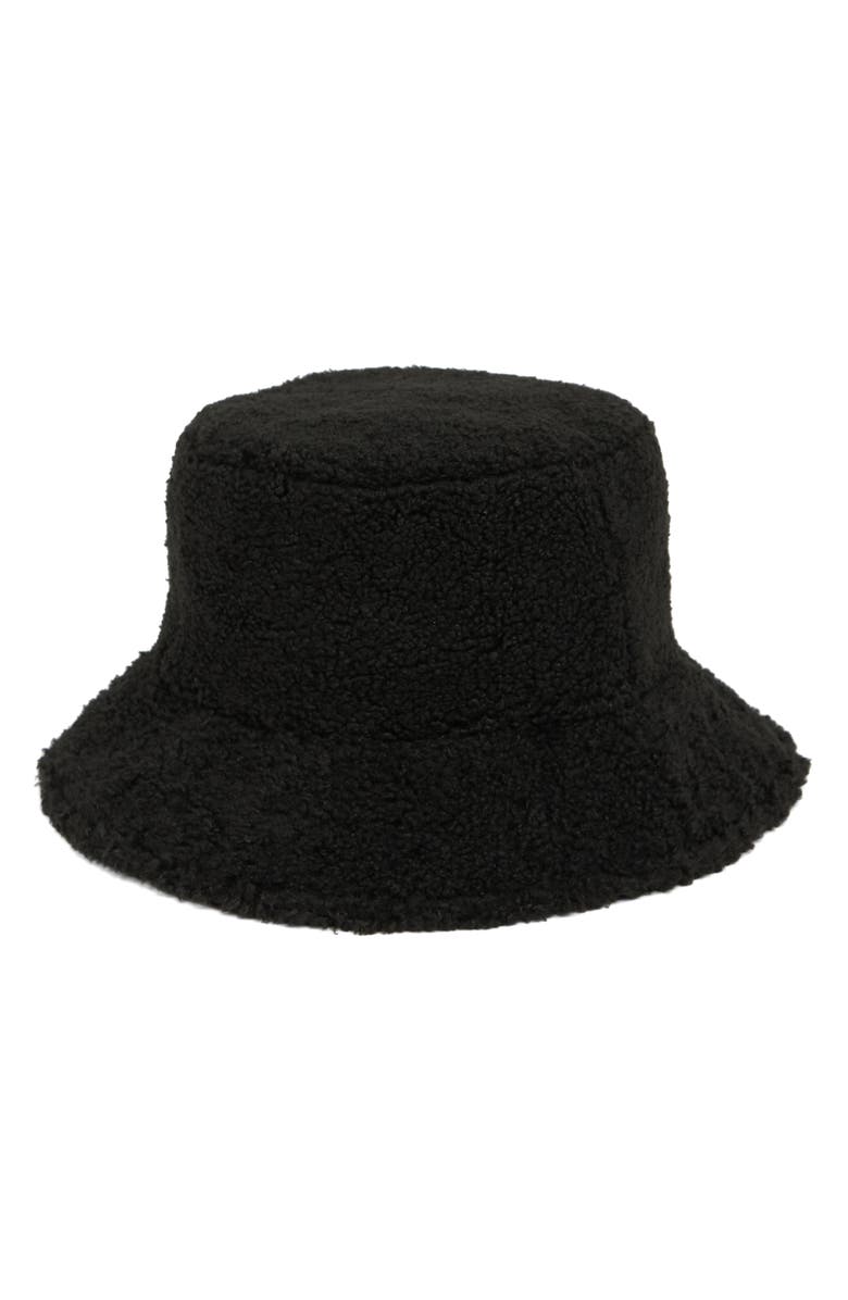 Vince Camuto Faux Shearling Bucket Hat, Alternate, color, Black