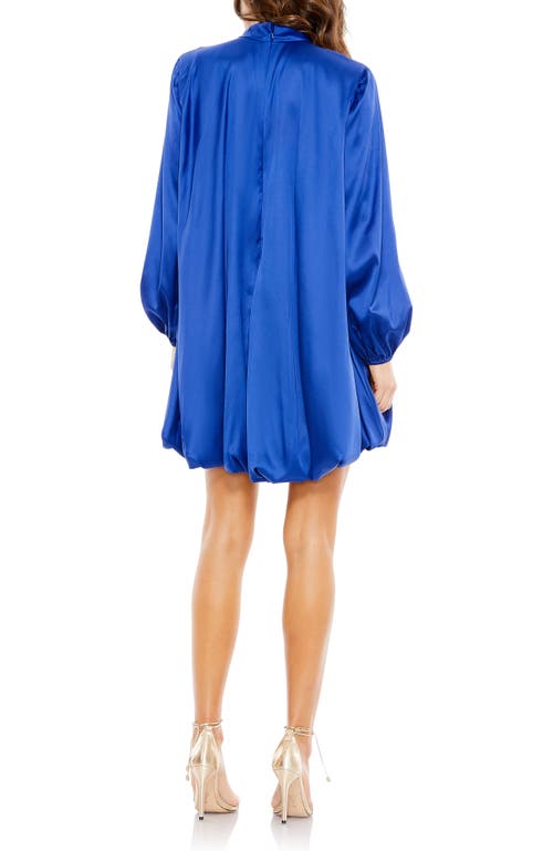 Mac Duggal Bubble Hem Charmeuse Dress With Statement Bow And Long Sleeves In Royal Blue