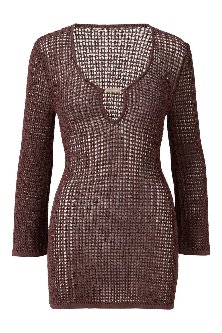Ellis Crochet Cover-Up Dress, Alternate, color, BROWN