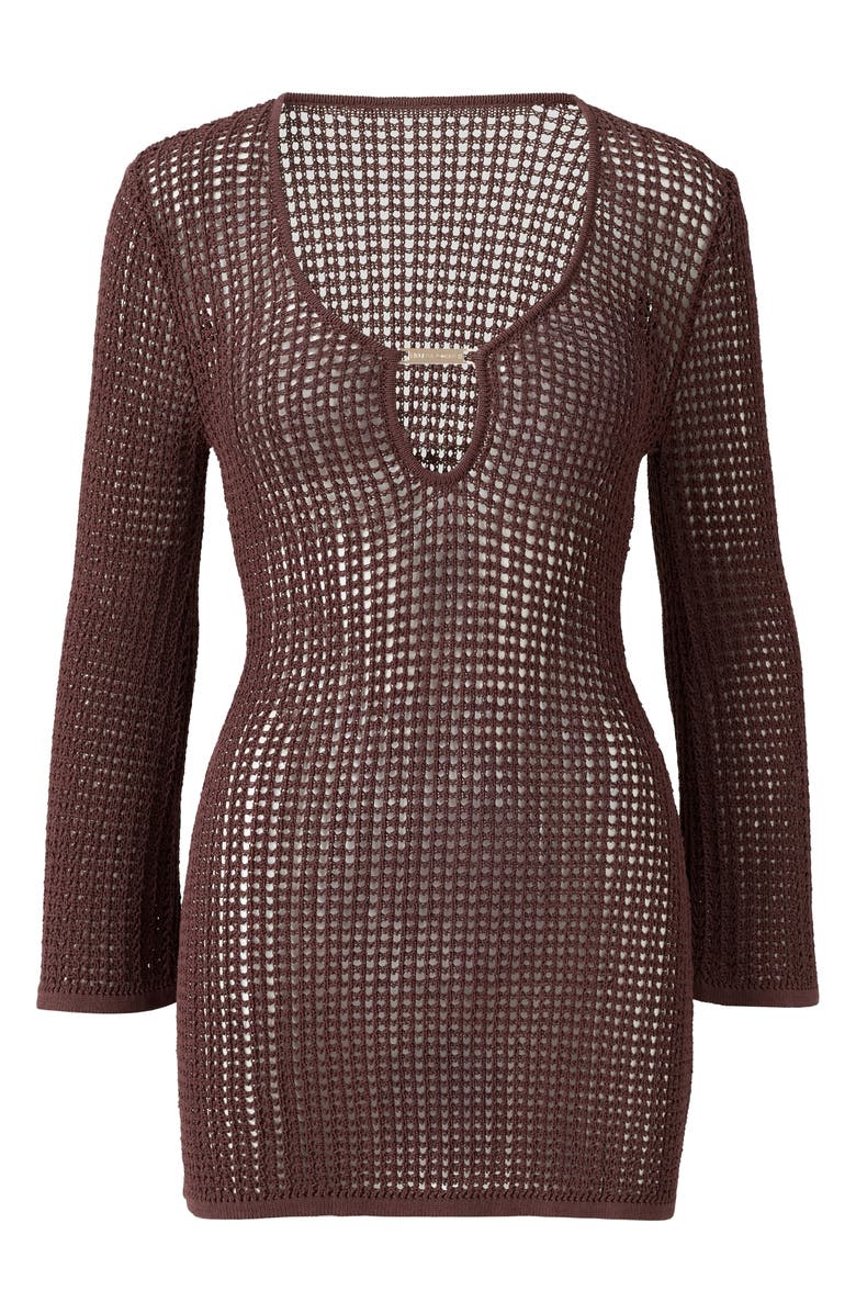 Melissa Odabash Ellis Crochet Cover-Up Dress, Alternate, color, Brown